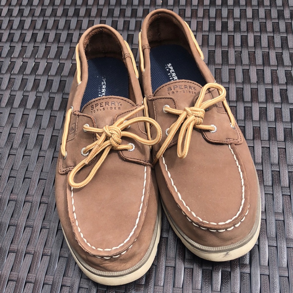 Boys Sperry brown Boat shoes  6 leather top-sider